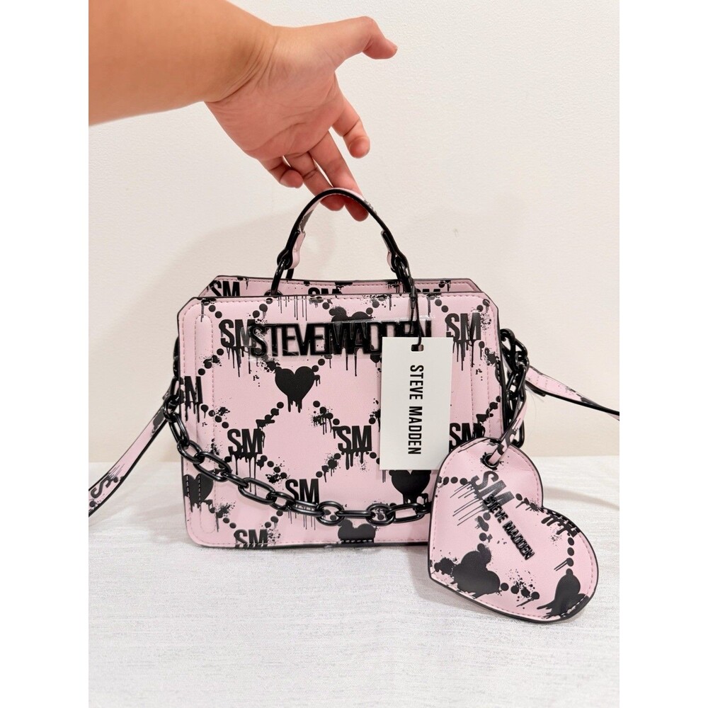 Steve Madden Pink Halloween Graffiti Bleeding Heart Crossbody Bag Satchel